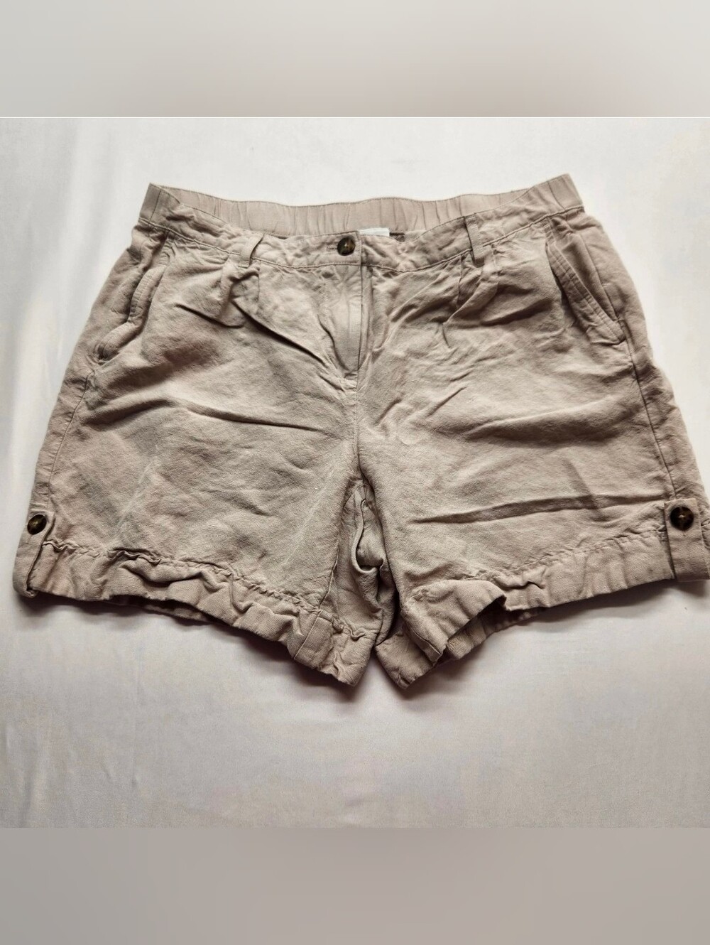 āļøJ. Jill Linen Rayon Blend Tab Cuff Shorts Beige Khaki Tan Coastal Size 16